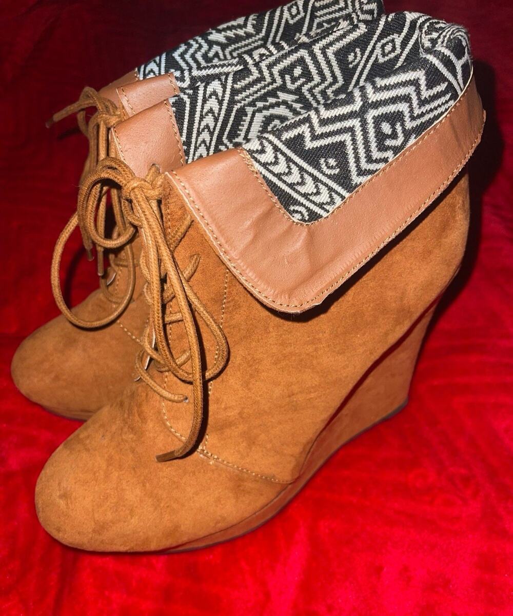 Brown Suede Wedge Boots